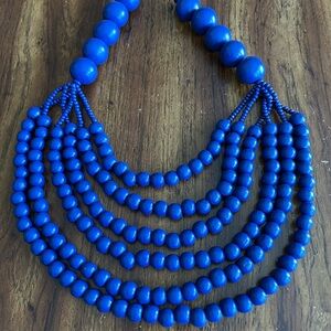 New Handmade Multilayer Long Blue 
Wood Necklace